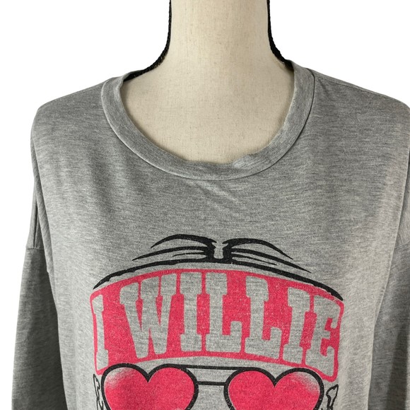 ZUTTER GRAY FRENCH TERRY "I WILLIE LOVE YOU" LONG SLEEVE TUNIC TOP LARGE - Picture 2 of 10
